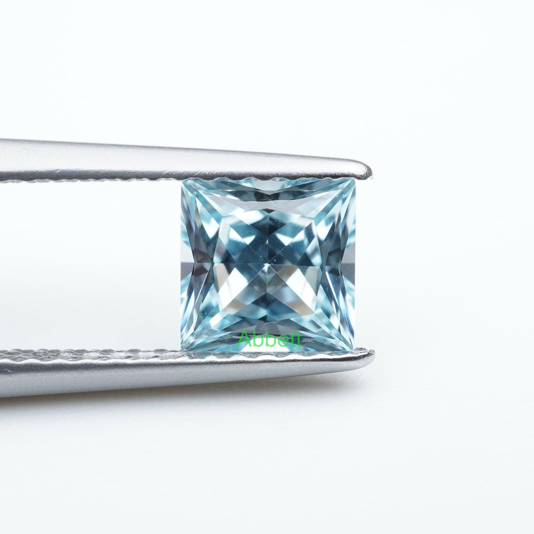 Square princess lab grown aqua sapphire