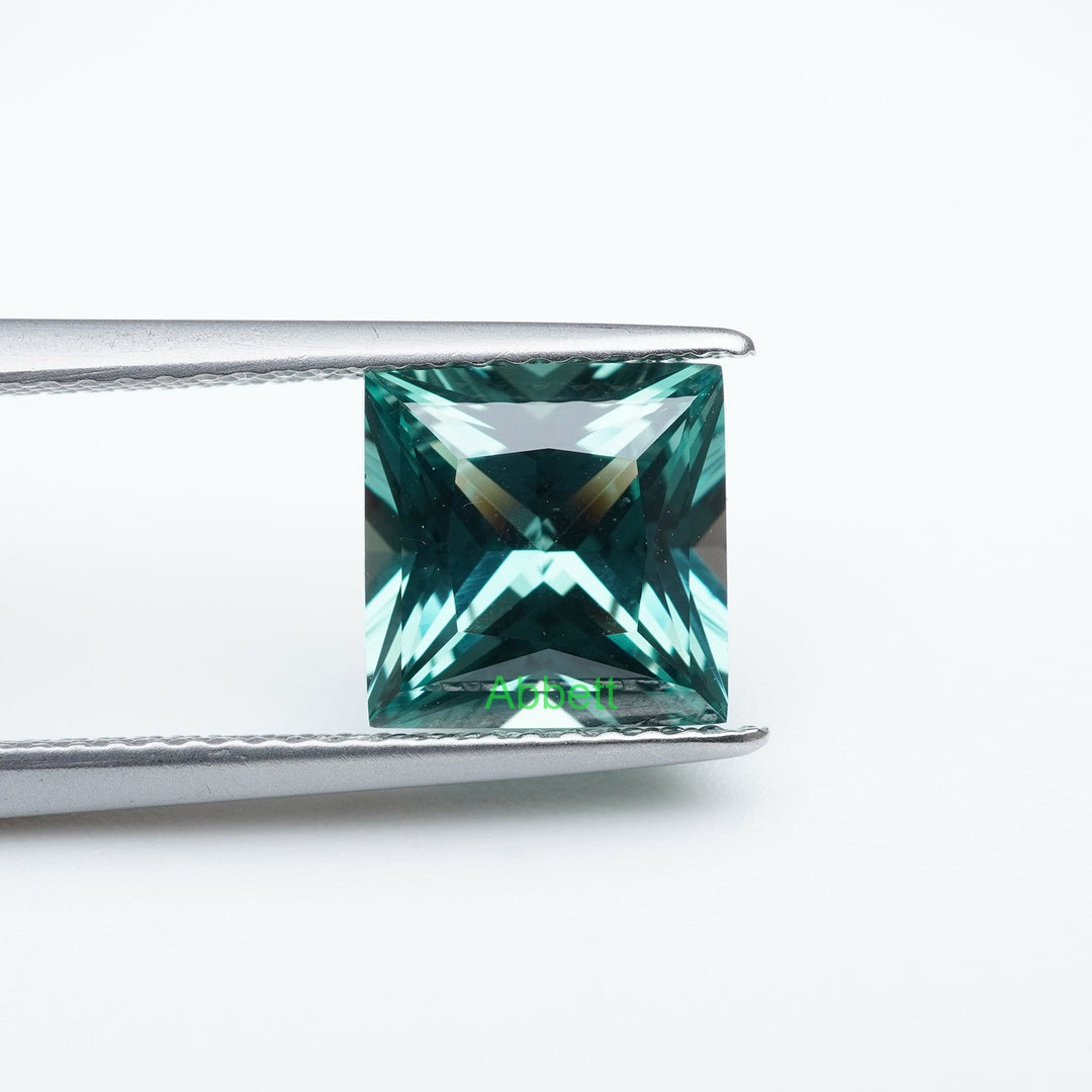 Square princess lab grown green sapphire
