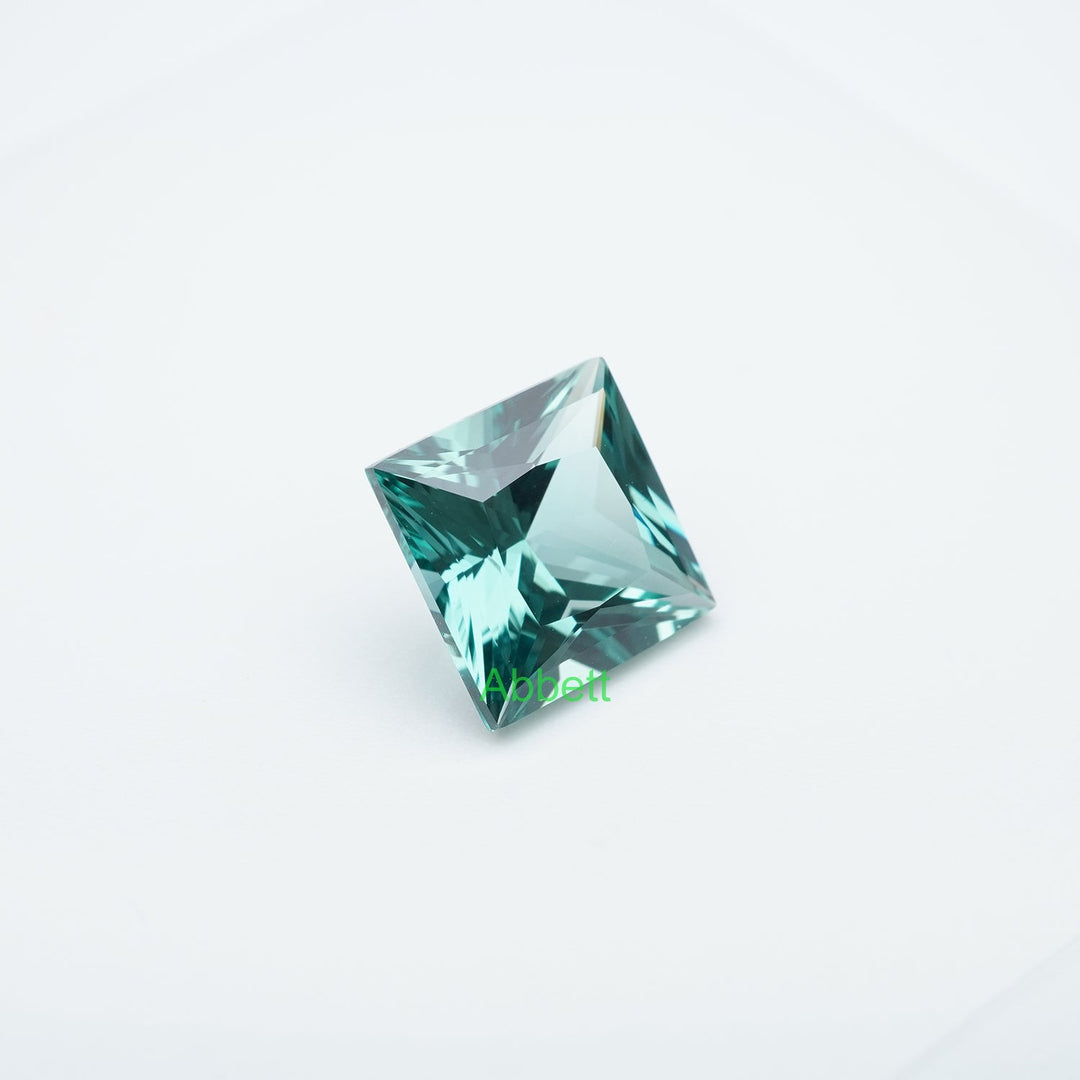 Square princess lab grown green sapphire
