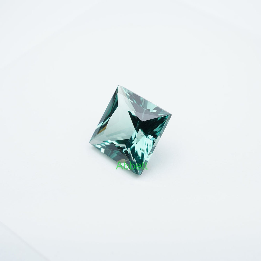 Square princess lab grown green sapphire