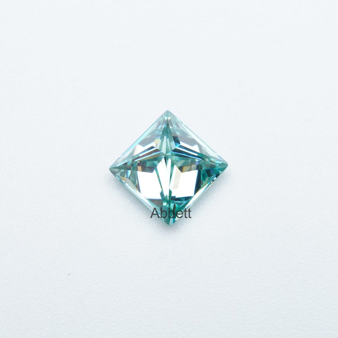 Square princess teal moissanite