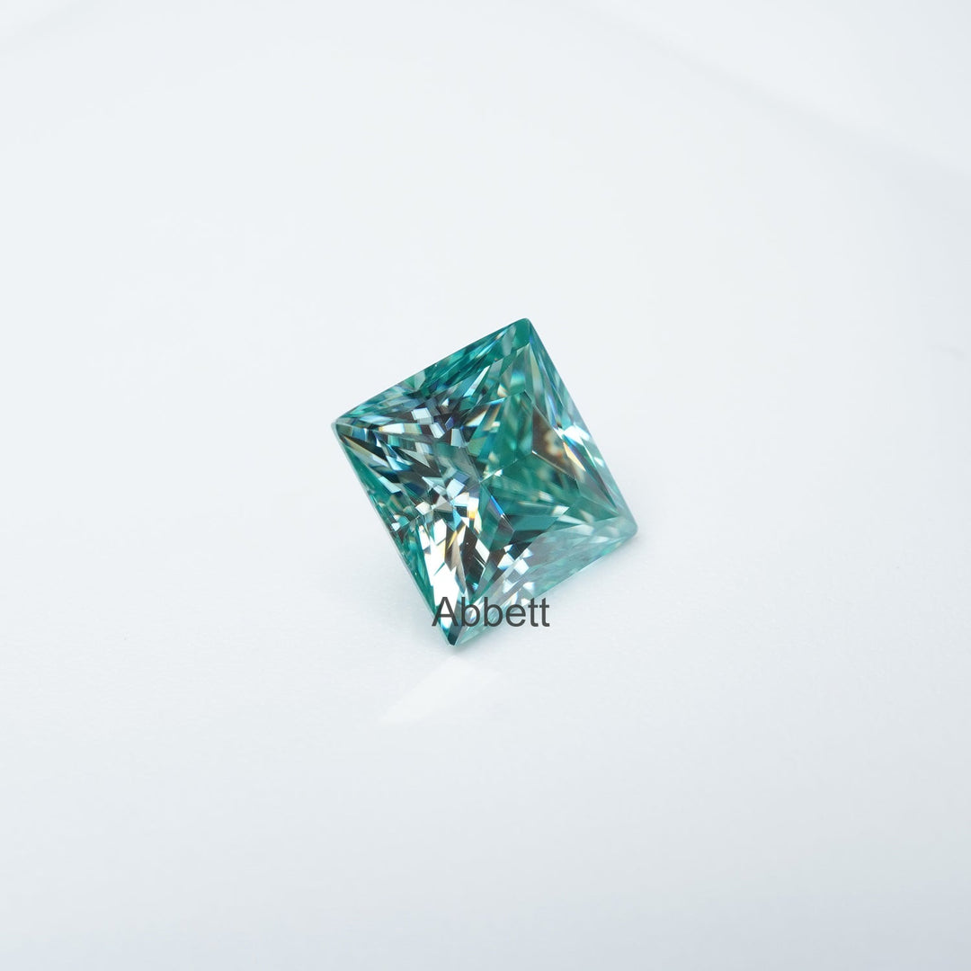Square princess teal moissanite