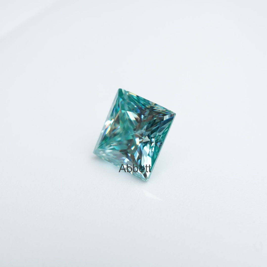 Square princess teal moissanite