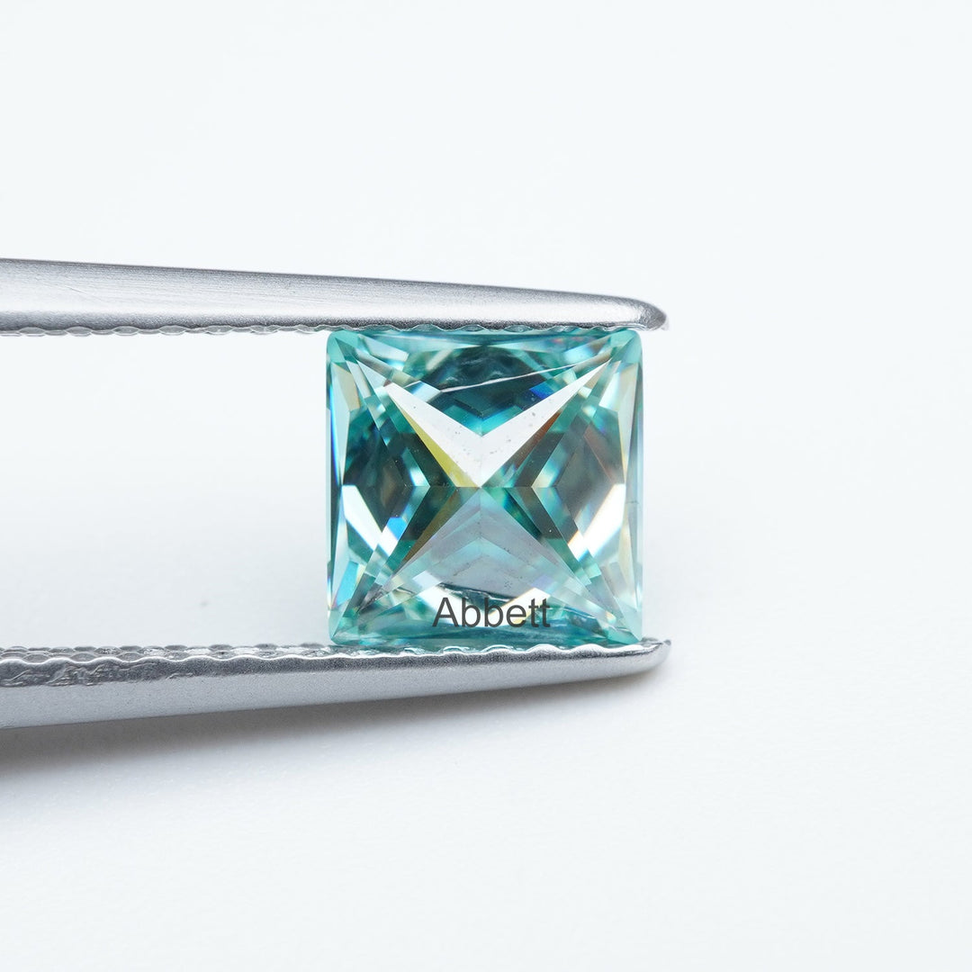 Square princess teal moissanite