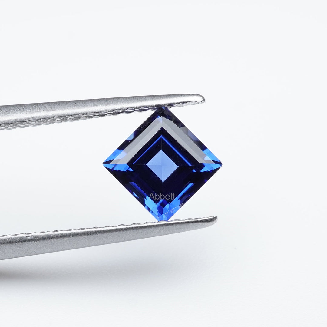 Square step lab grown blue sapphire