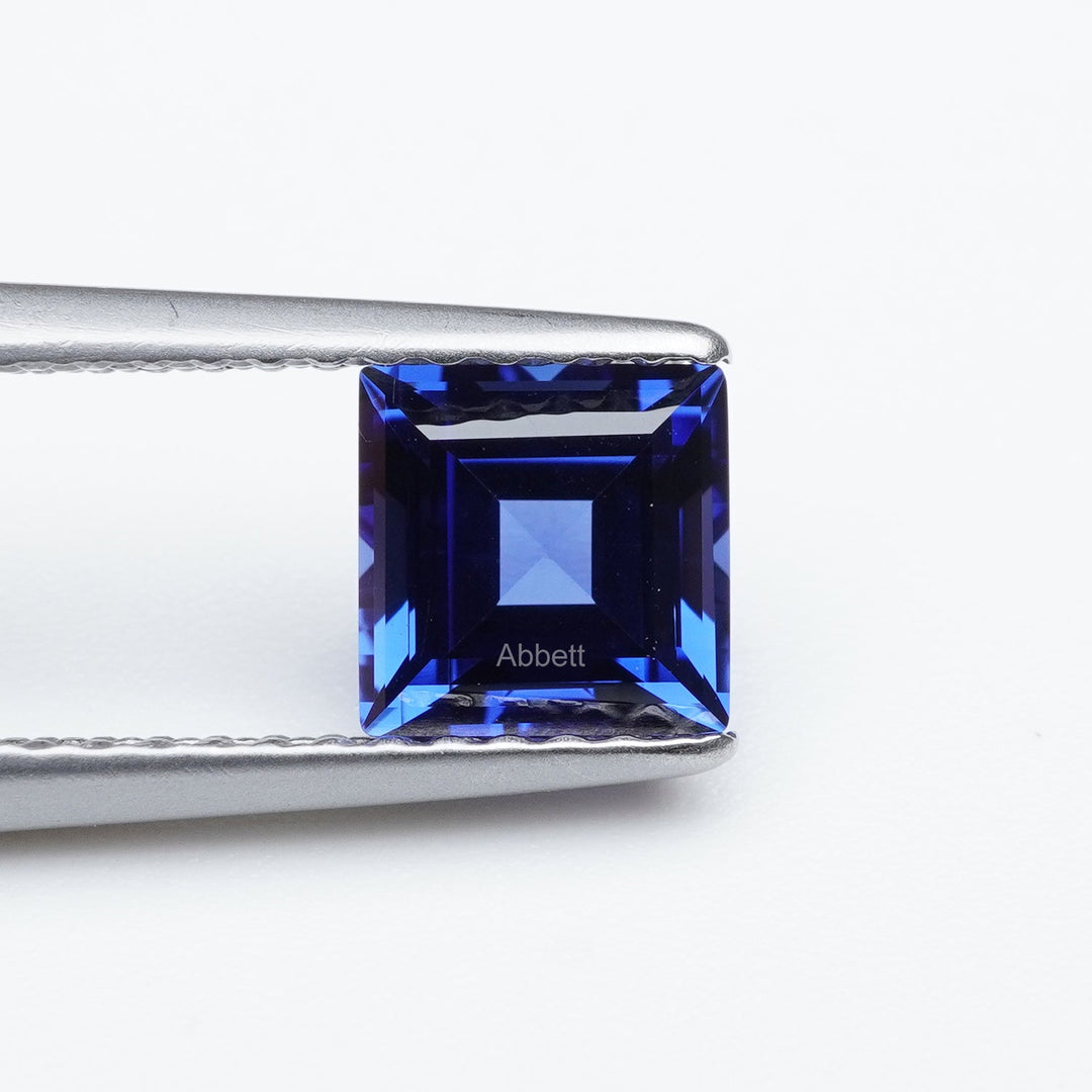 Square step lab grown blue sapphire
