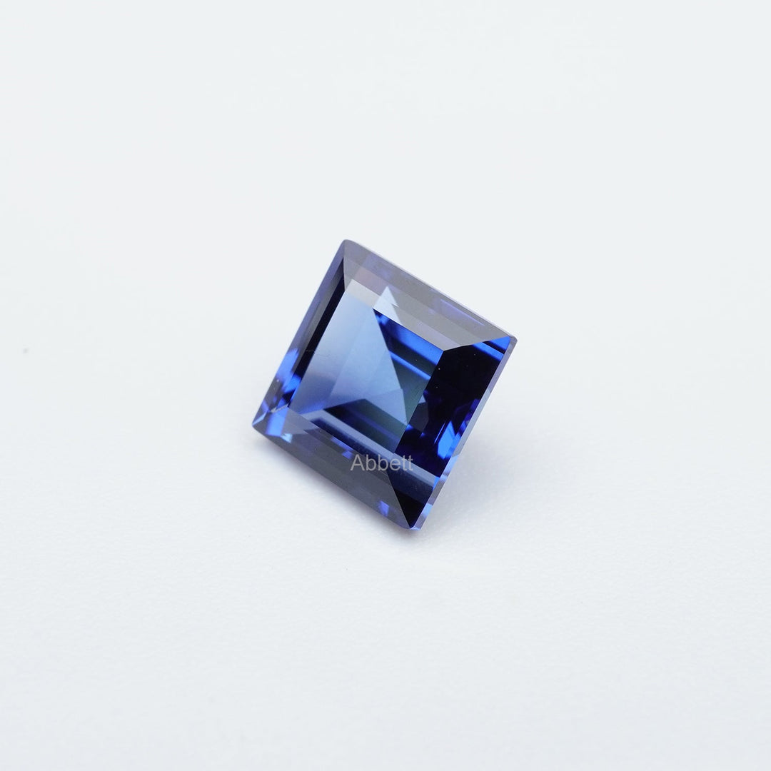 Square step lab grown blue sapphire