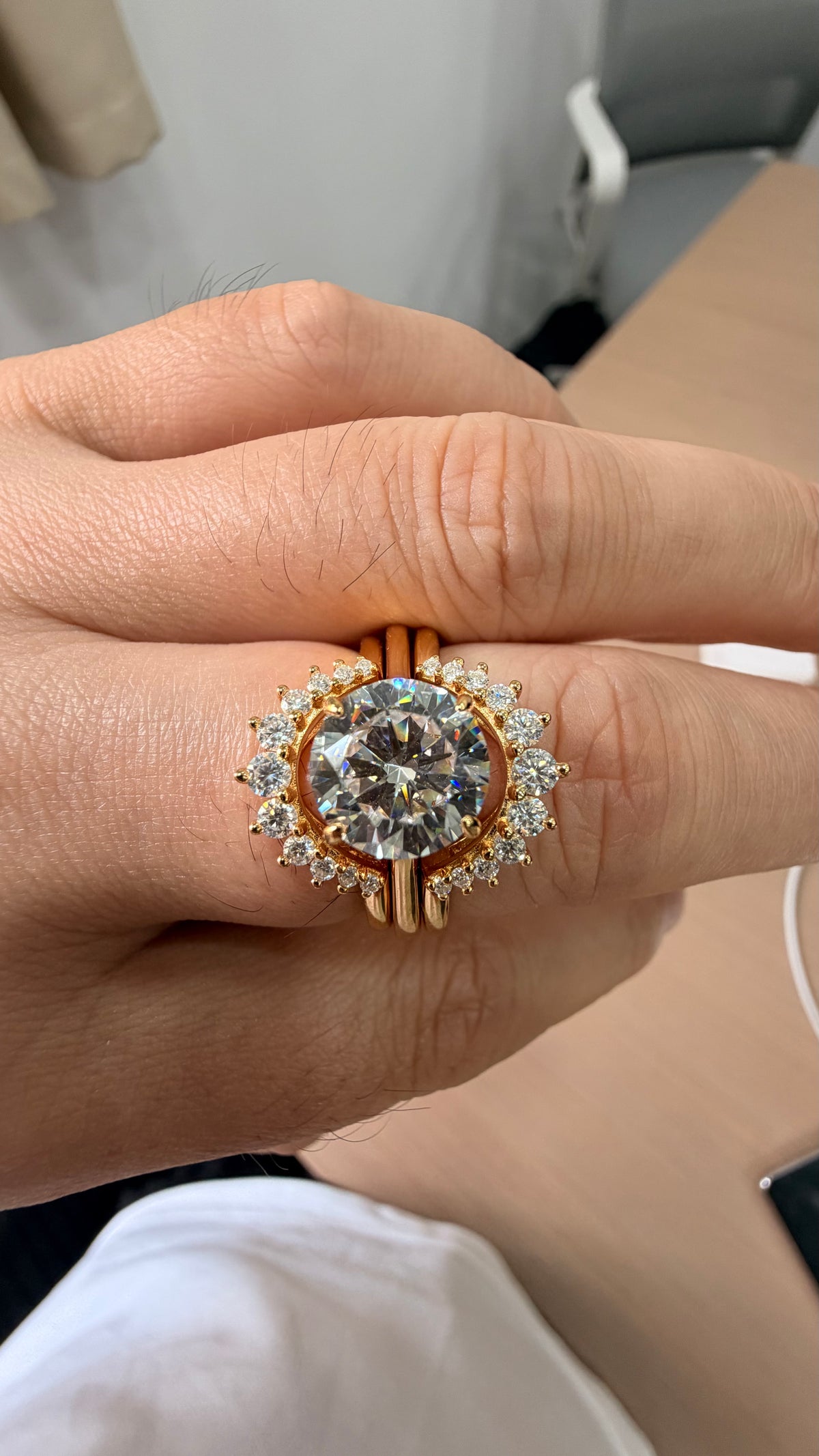 2.75ct Round cut lab grown diamond half-circle engagement stacking rings