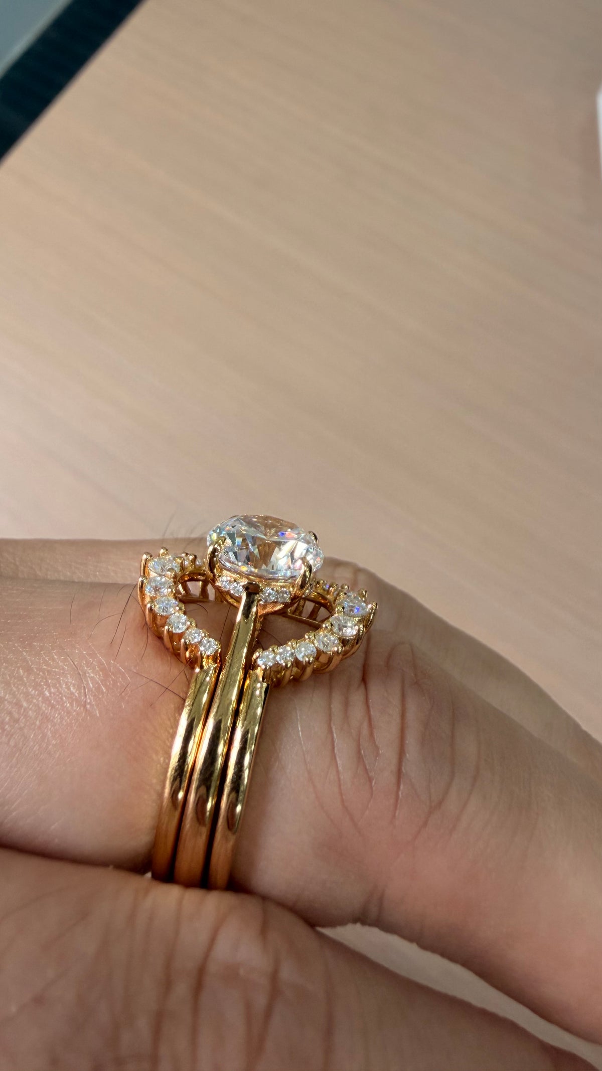 2.75ct Round cut lab grown diamond half-circle engagement stacking rings