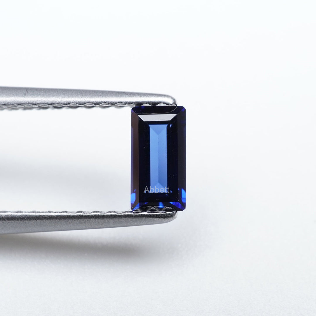 Straight baguette lab grown blue sapphire