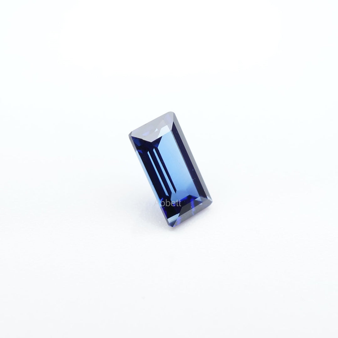 Straight baguette lab grown blue sapphire