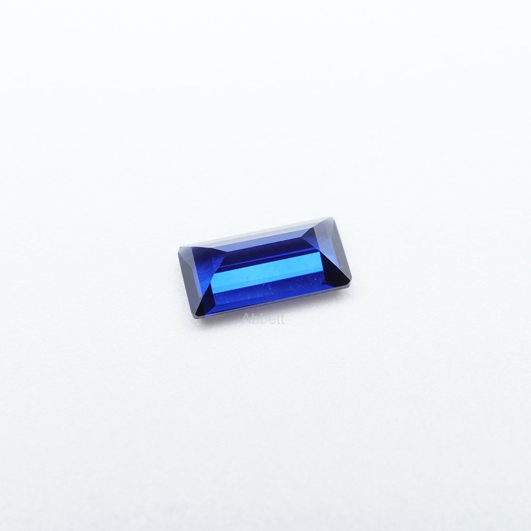 Straight baguette lab grown blue sapphire