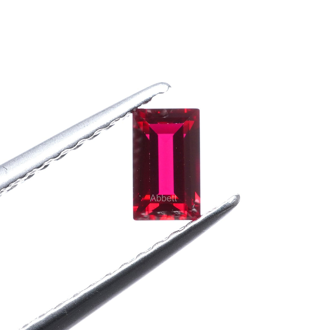 Straight baguette lab grown ruby