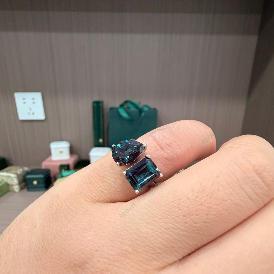 Toi et Moi Lab-Grown Alexandrite Ring | 5.3ct Emerald & Pear Cut Two-Stone Engagement Ring
