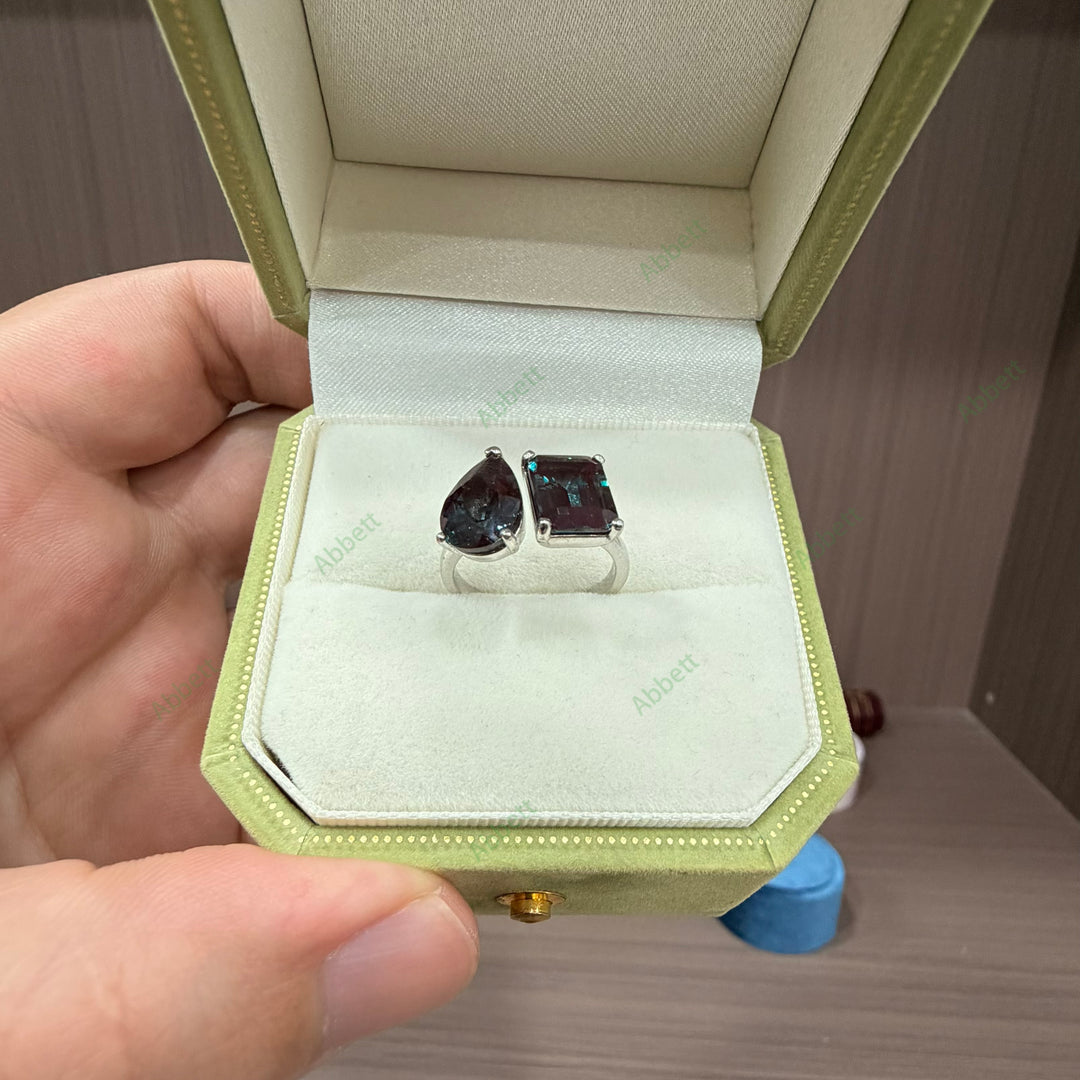 Toi et Moi Lab-Grown Alexandrite Ring | 5.3ct Emerald & Pear Cut Two-Stone Engagement Ring