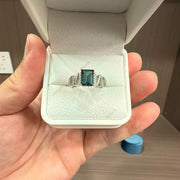 Vintage Art Deco Lab-Grown Alexandrite Zigzag Ring | 1.78ct Emerald Cut Geometric Diamond Band