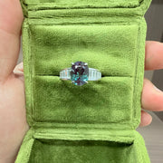 Vintage Oval Lab-Grown Alexandrite Three-Stone Ring | 3.3ct Chunky Stepped Baguette Accents