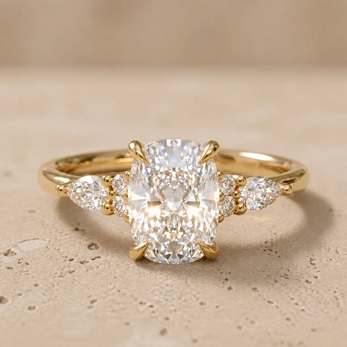 Elongated Cushion Lab-Grown Diamond Cluster Engagement Ring
