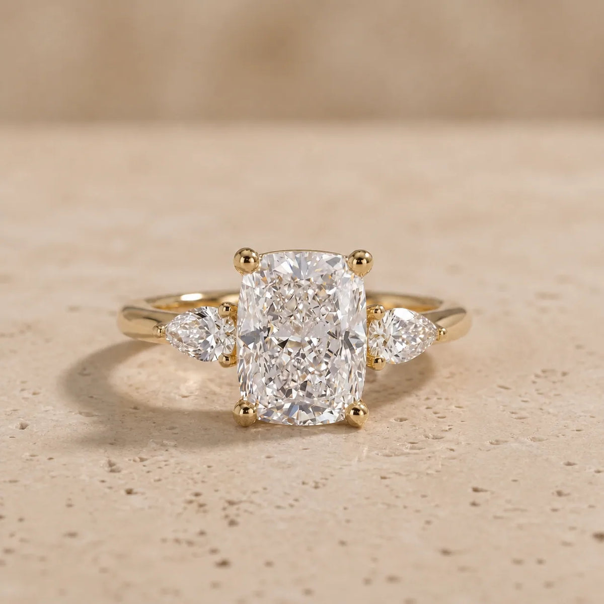 Elongated Cushion Lab-Grown Diamond Three-Stone Engagement Ring