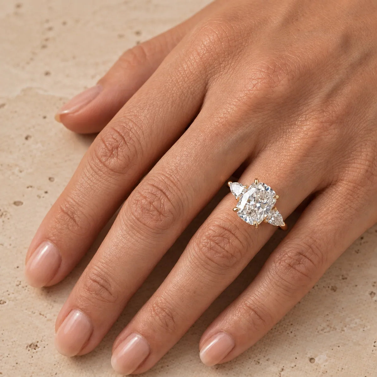 Elongated Cushion Lab-Grown Diamond Three-Stone Engagement Ring