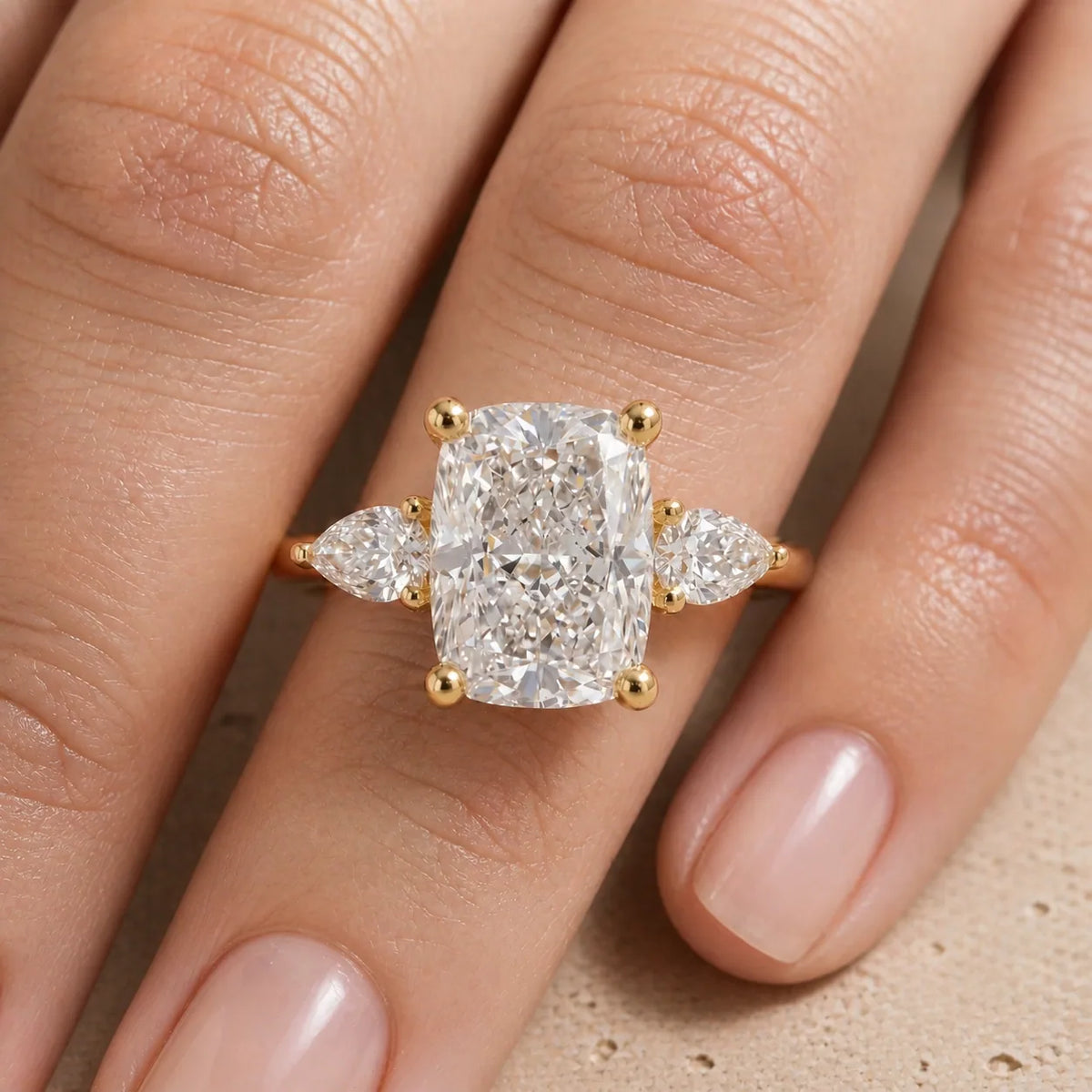 Elongated Cushion Lab-Grown Diamond Three-Stone Engagement Ring