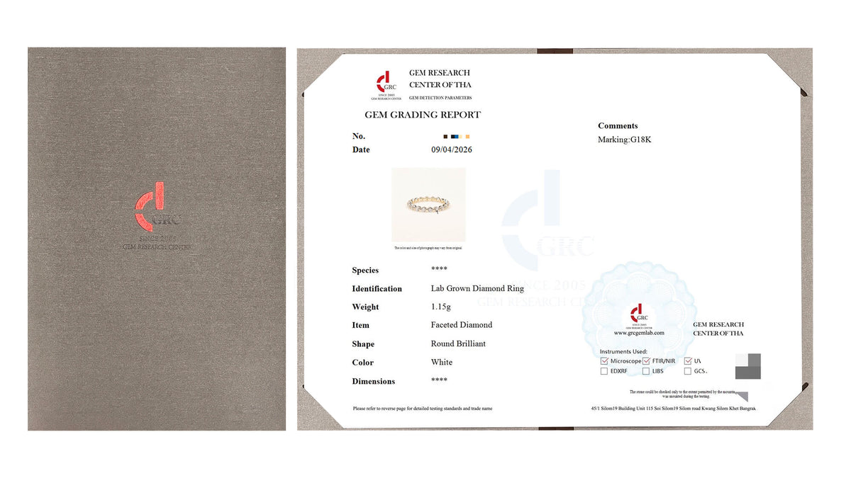 Example GRC finished-jewelry report for a laboratory-grown diamond ring