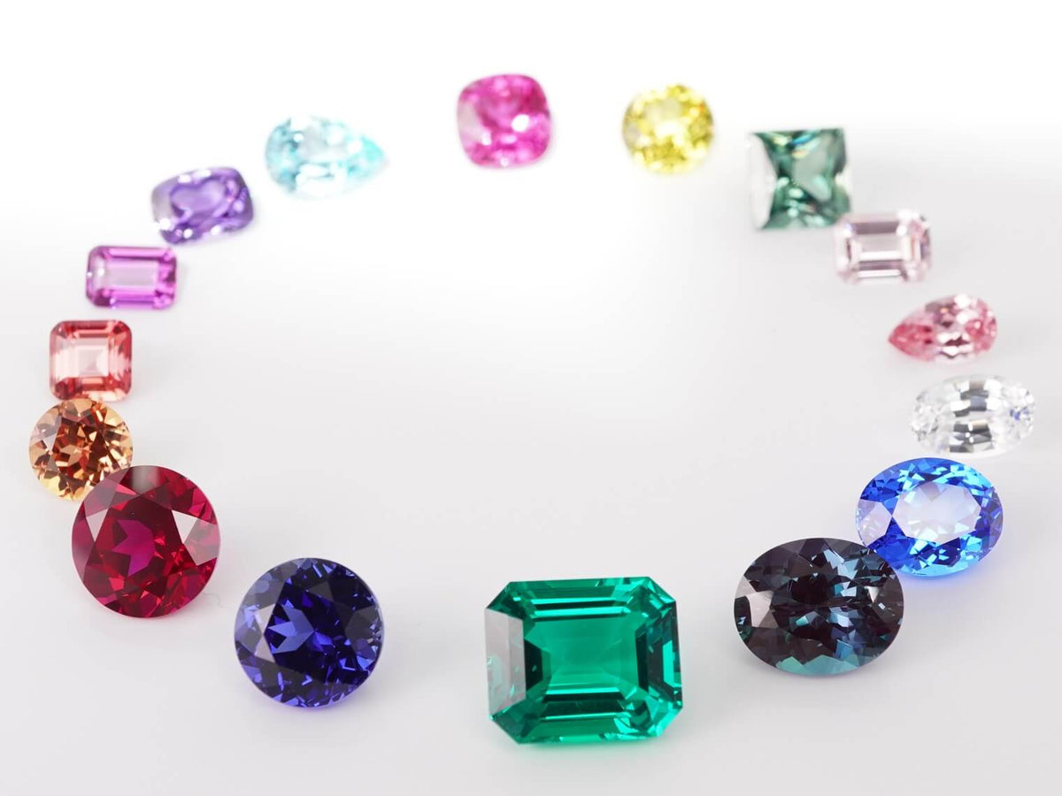 A selection of colorful lab-grown gemstones