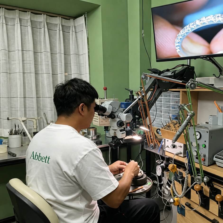 Abbett craftsman setting and refining a ring