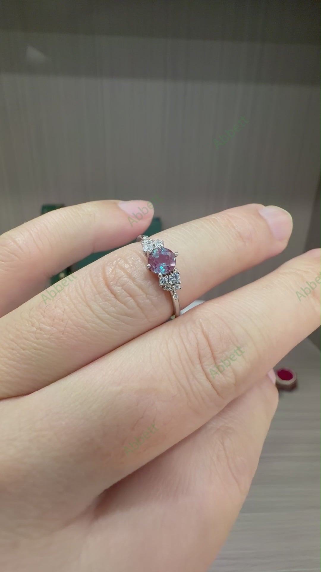 Minimalist Round Lab-Grown Alexandrite Cluster Ring | 0.63ct Dainty Diamond Accent Promise Ring
