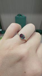 Load and play video in Gallery viewer, Horizontal East-West Lab Alexandrite Ring 1.5ct Oval Cut 6x8mm Diamond Accented Band Ring