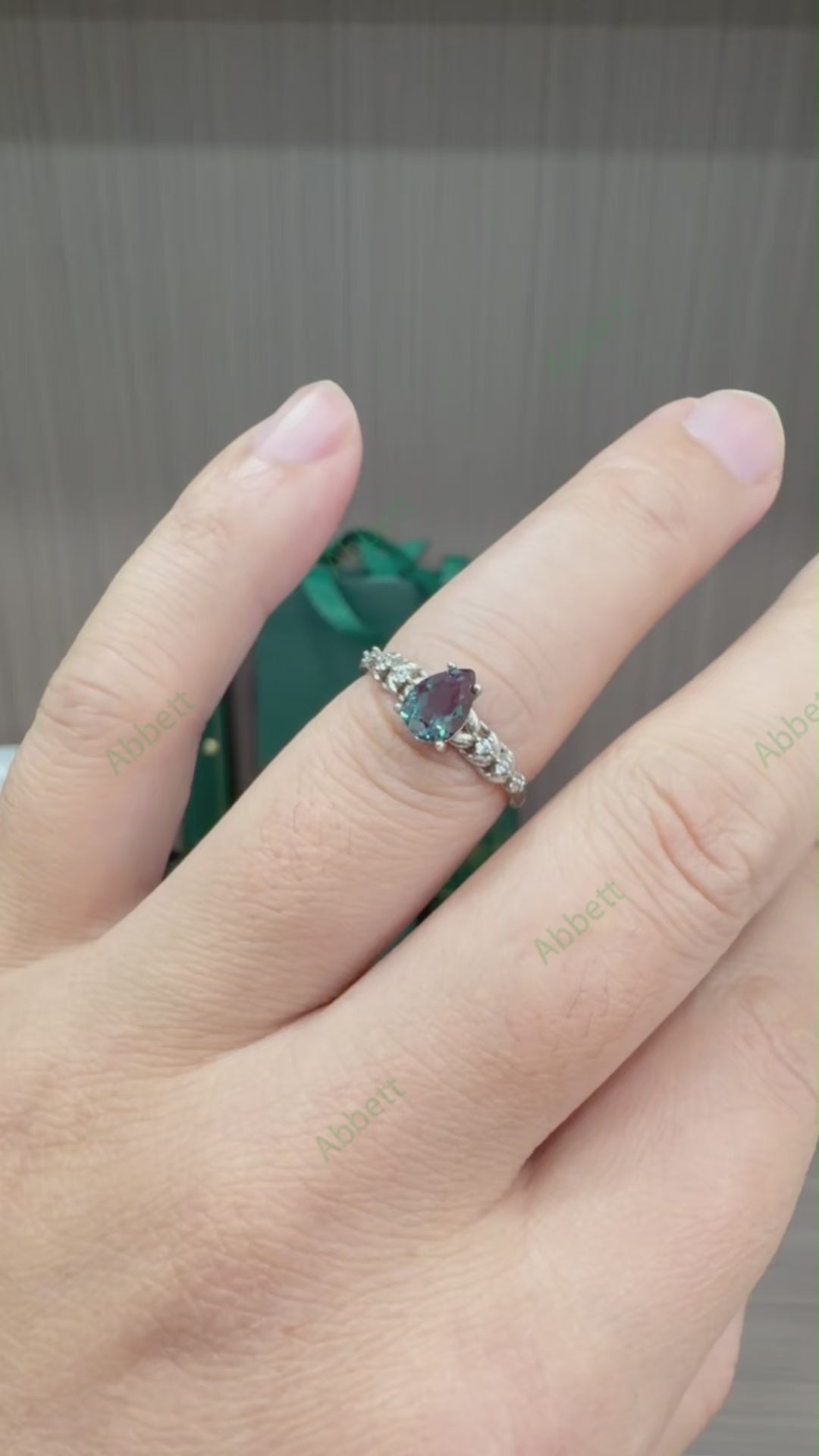 Dainty Pear Cut Lab-Grown Alexandrite Ring | 0.85ct Asymmetric Diamond Accent Solitaire