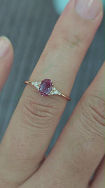 Load and play video in Gallery viewer, Dainty Oval Cut Lab-Grown Alexandrite Ring | 1.0ct Tiny Marquise Cluster Botanical Accents