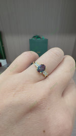 Load and play video in Gallery viewer, Art Deco Lab Grown Alexandrite Ring | 1.5ct Oval Cut with Baguette &amp; Round Diamond Accents