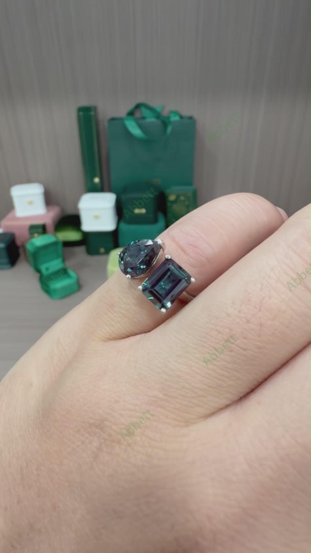 Toi et Moi Lab-Grown Alexandrite Ring | 5.3ct Emerald & Pear Cut Two-Stone Engagement Ring