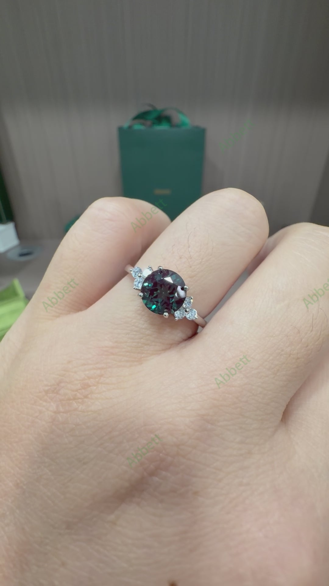 Statement Round Lab Alexandrite Ring 2.5ct Large 8mm Brilliant Cut Diamond Accent Ring