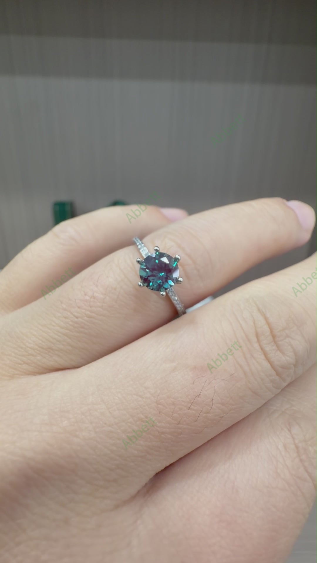 Minimalist Round Lab-Grown Alexandrite Solitaire Ring | 1.25ct Dainty Pavé Wedding Band