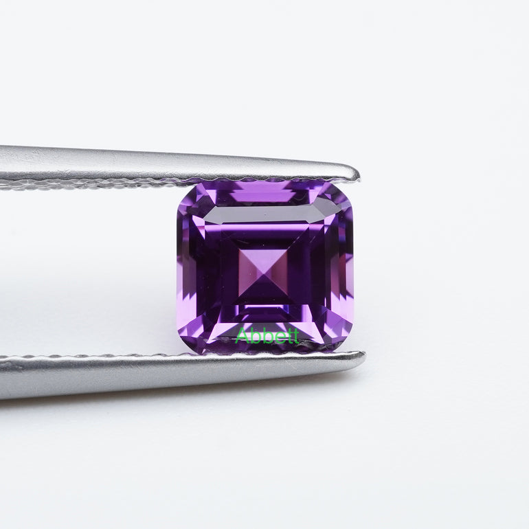 Asscher lab grown purple sapphire