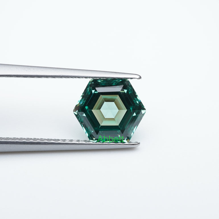 Hexagon lab grown green sapphire
