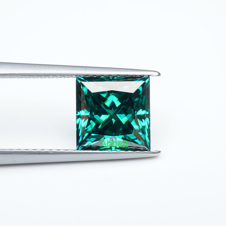Square princess green moissanite
