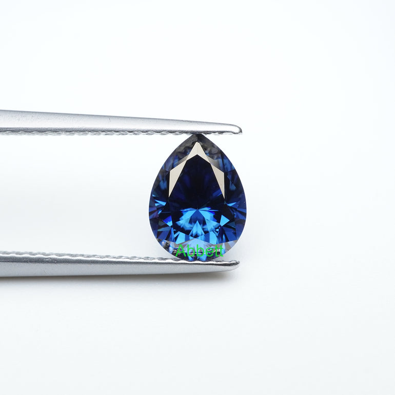 Pear blue moissanite