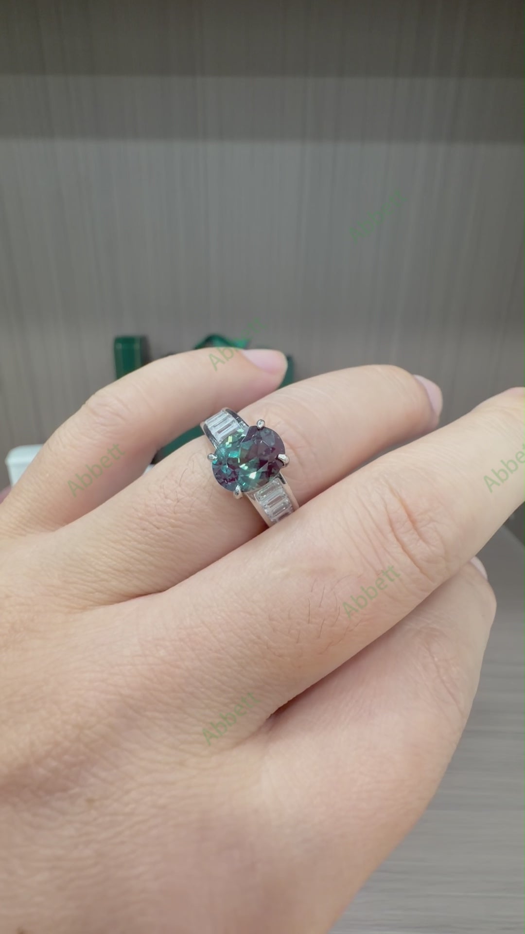 Vintage Oval Lab-Grown Alexandrite Three-Stone Ring | 3.3ct Chunky Stepped Baguette Accents