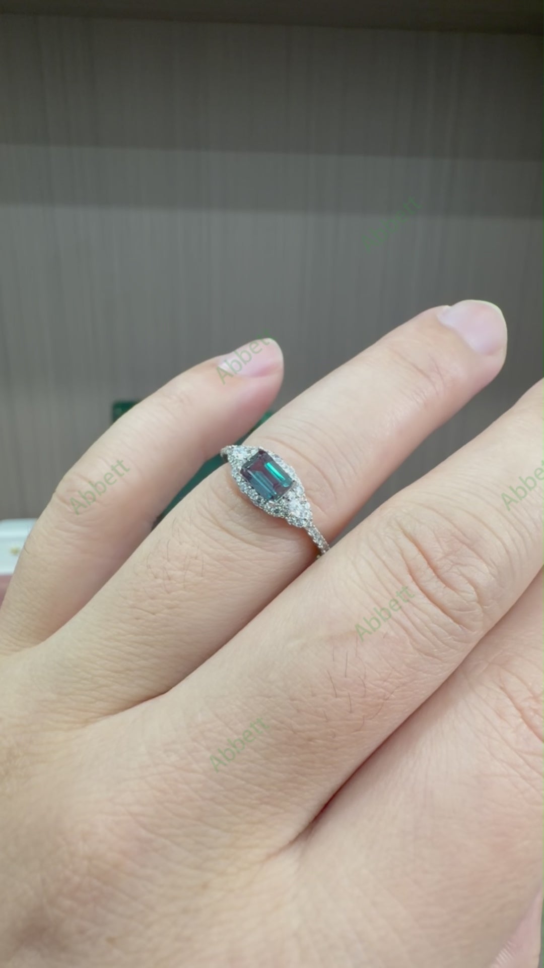 Dainty Emerald Cut Lab-Grown Alexandrite Micro-Halo Ring | 0.66ct Delicate Vintage Wedding Band