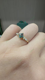 Load and play video in Gallery viewer, Princess Cut Lab Grown Alexandrite Ring 0.8ct Square Milgrain &amp; Diamond Accent Engagement Ring