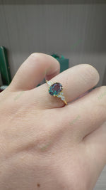 Load and play video in Gallery viewer, Accented Solitaire Lab Alexandrite Ring | 1.5ct Oval Cut 6x8mm Classic Diamond Shoulder Band Ring