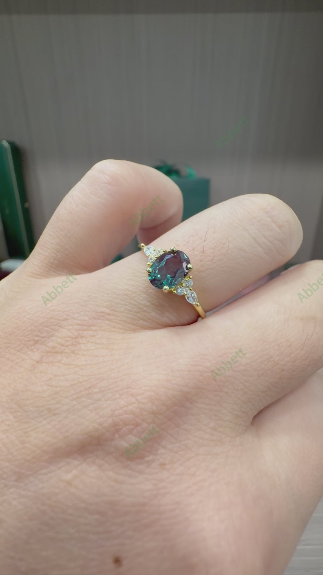 Accented Solitaire Lab Alexandrite Ring 1.5ct Oval Cut 6x8mm Classic Diamond Shoulder Band Ring