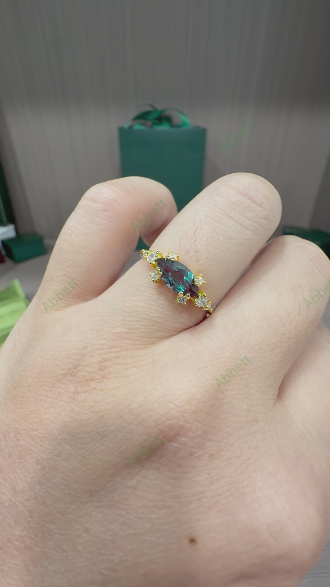 Marquise Lab Grown Alexandrite Ring 1.4ct Elongated 5x10mm Diamond Accent Engagement Ring