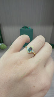 Starburst Diamond Halo Alexandrite Ring 1.0ct Oval Cut 5x7mm Cosmic Radiant Engagement Ring