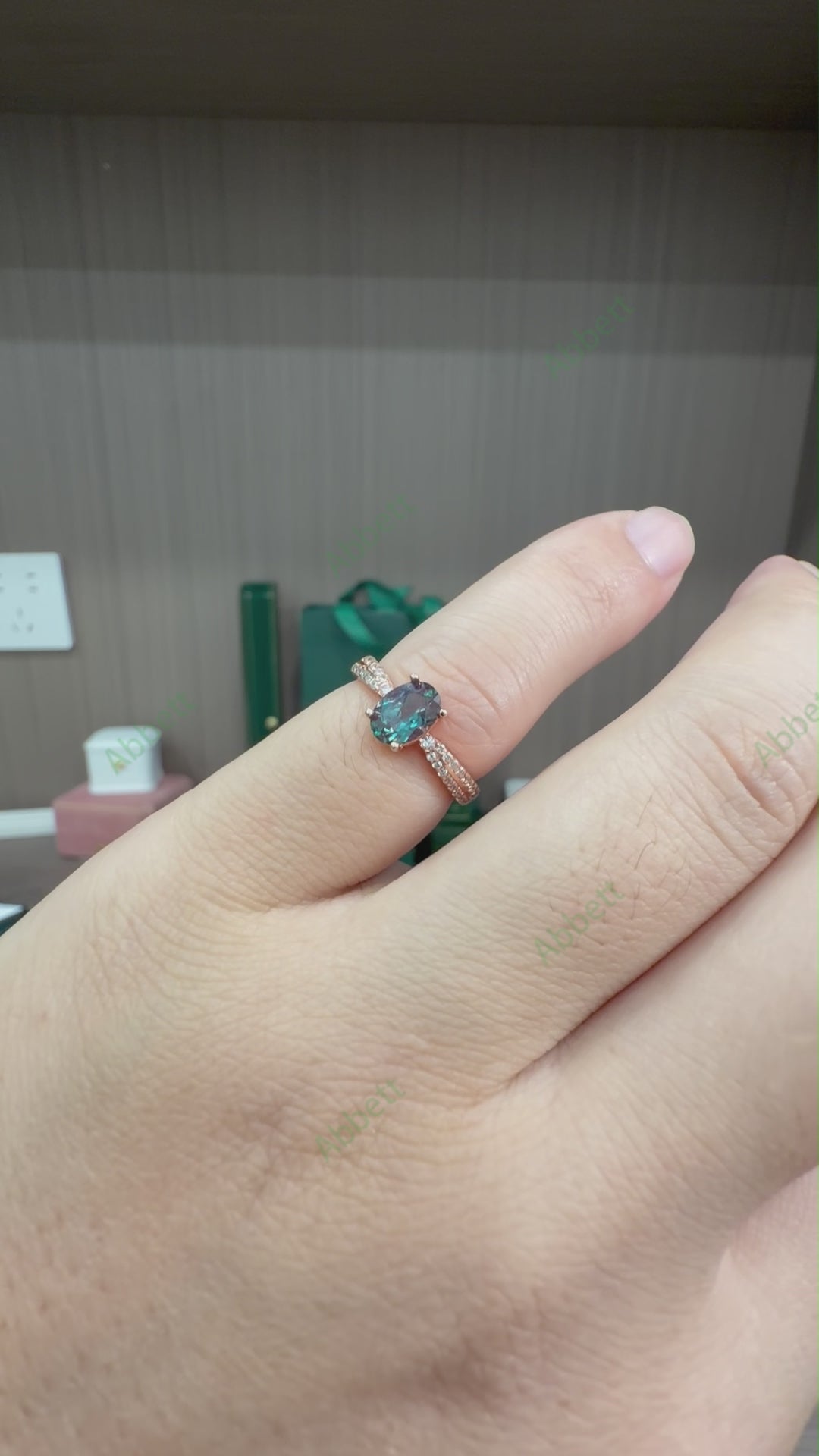 Dainty Oval Cut Lab-Grown Alexandrite Solitaire Ring | 1.0ct Pavé Band Promise Ring